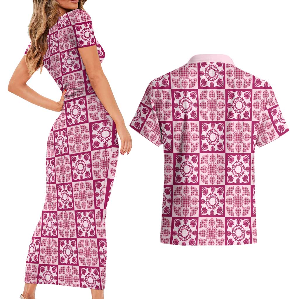 Akala Palaka Quilt Hawaii Couples Matching Short Sleeve Bodycon Dress and Hawaiian Shirt Hawaiian Tropical Monstera Sea Turtle LT14 - Polynesian Pride