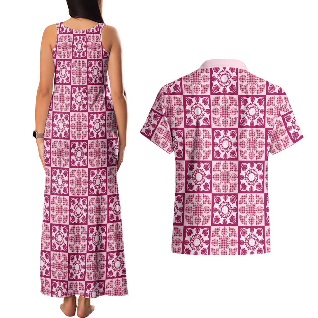 Akala Palaka Quilt Hawaii Couples Matching Tank Maxi Dress and Hawaiian Shirt Hawaiian Tropical Monstera Sea Turtle LT14 - Polynesian Pride