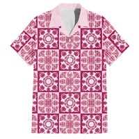Akala Palaka Quilt Hawaii Family Matching Long Sleeve Bodycon Dress and Hawaiian Shirt Hawaiian Tropical Monstera Sea Turtle LT14 Dad's Shirt - Short Sleeve Pink - Polynesian Pride