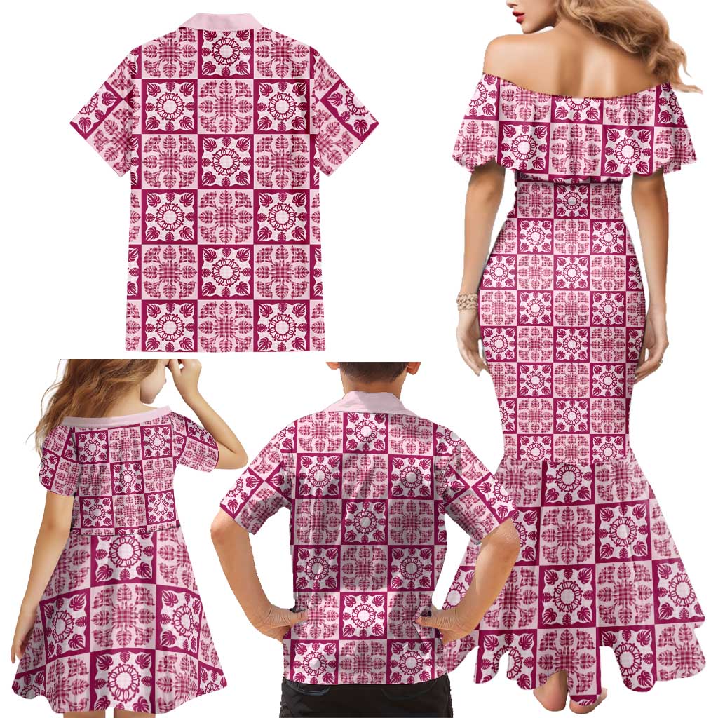 Akala Palaka Quilt Hawaii Family Matching Mermaid Dress and Hawaiian Shirt Hawaiian Tropical Monstera Sea Turtle LT14 - Polynesian Pride