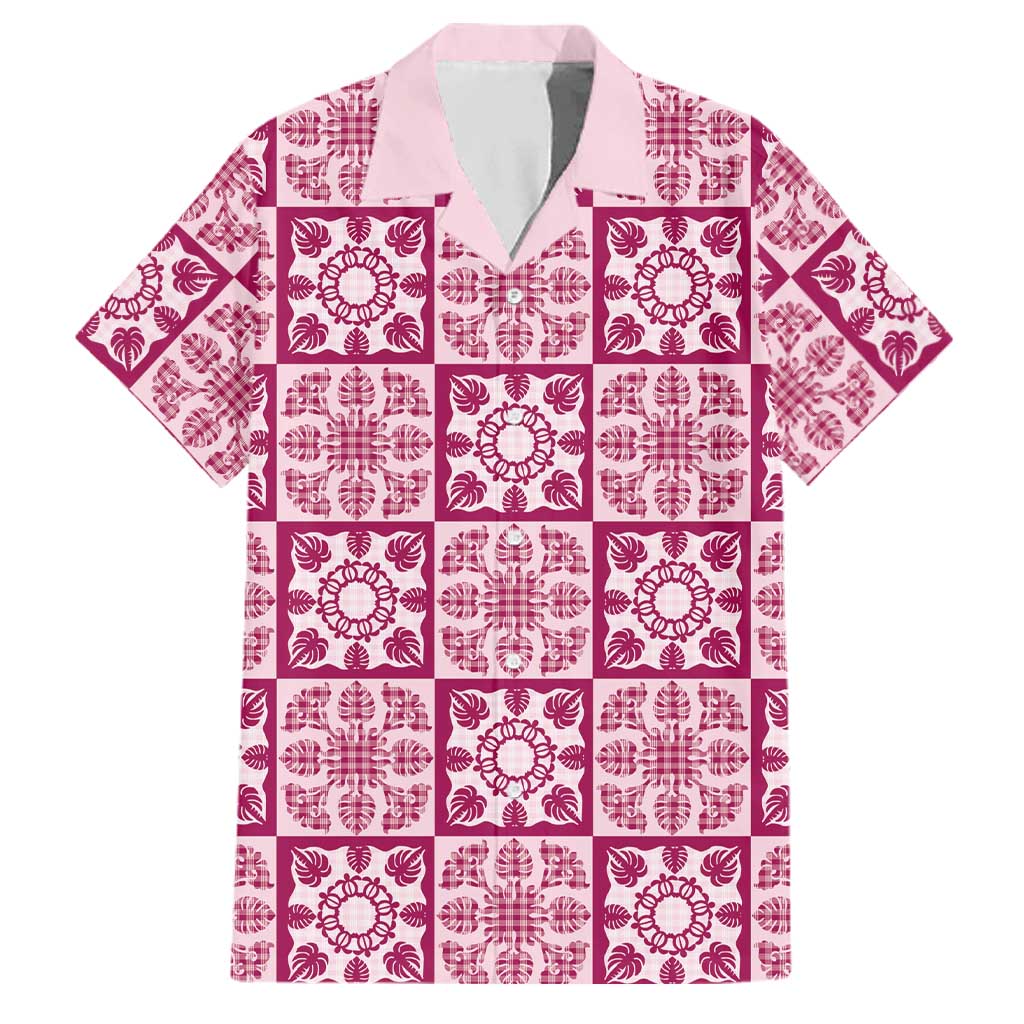 Akala Palaka Quilt Hawaii Family Matching Puletasi and Hawaiian Shirt Hawaiian Tropical Monstera Sea Turtle LT14 Dad's Shirt - Short Sleeve Pink - Polynesian Pride