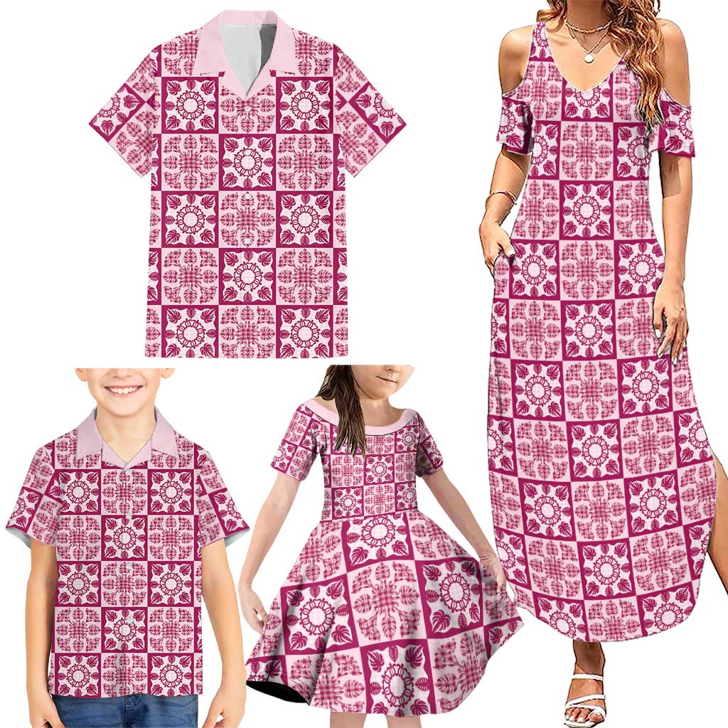 Akala Palaka Quilt Hawaii Family Matching Summer Maxi Dress and Hawaiian Shirt Hawaiian Tropical Monstera Sea Turtle LT14 - Polynesian Pride