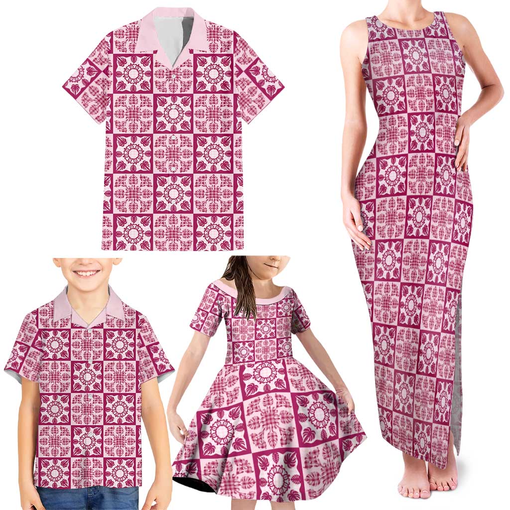Akala Palaka Quilt Hawaii Family Matching Tank Maxi Dress and Hawaiian Shirt Hawaiian Tropical Monstera Sea Turtle LT14 - Polynesian Pride