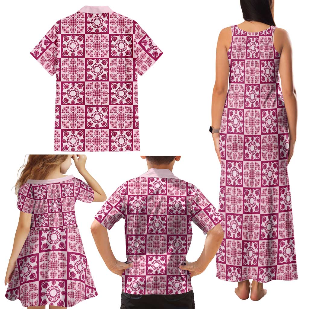 Akala Palaka Quilt Hawaii Family Matching Tank Maxi Dress and Hawaiian Shirt Hawaiian Tropical Monstera Sea Turtle LT14 - Polynesian Pride
