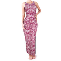 Akala Palaka Quilt Hawaii Family Matching Tank Maxi Dress and Hawaiian Shirt Hawaiian Tropical Monstera Sea Turtle LT14 Mom's Dress Pink - Polynesian Pride