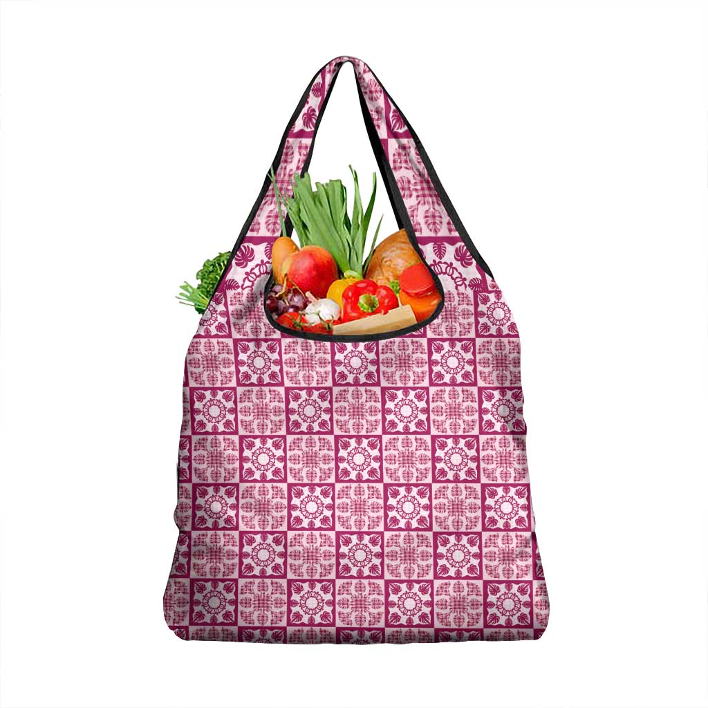 Akala Palaka Quilt Hawaii Grocery Bag Hawaiian Tropical Monstera Sea Turtle