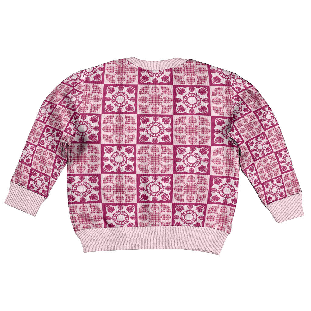 Akala Palaka Quilt Hawaii Kid Ugly Christmas Sweater Hawaiian Tropical Monstera Sea Turtle