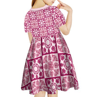 Akala Palaka Quilt Hawaii Kid Short Sleeve Dress Hawaiian Tropical Monstera Sea Turtle