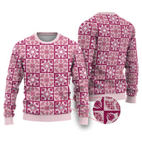 Akala Palaka Quilt Hawaii Ugly Christmas Sweater Hawaiian Tropical Monstera Sea Turtle