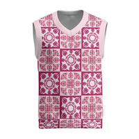 Akala Palaka Quilt Hawaii Christmas Knitted V-Neck Vest Hawaiian Tropical Monstera Sea Turtle