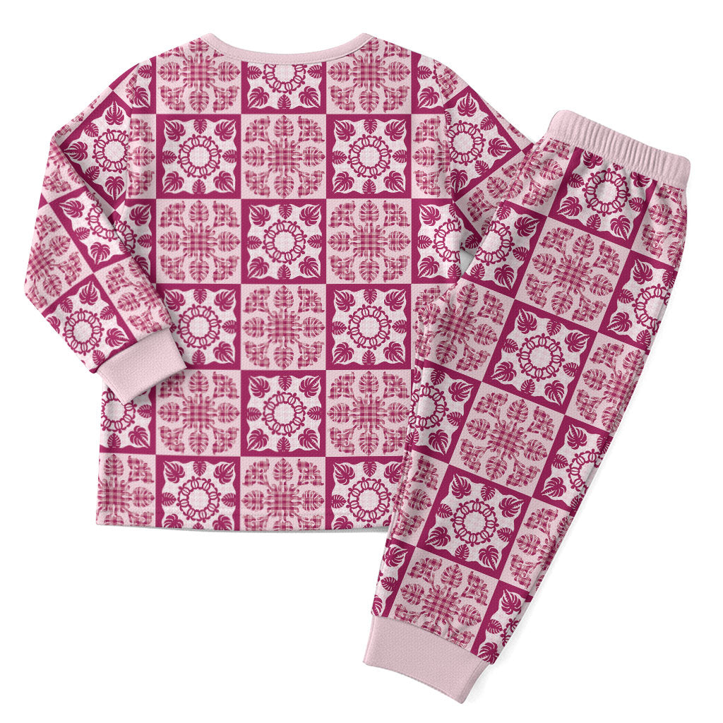 Akala Palaka Quilt Hawaii Christmas Pajama Set Hawaiian Tropical Monstera Sea Turtle