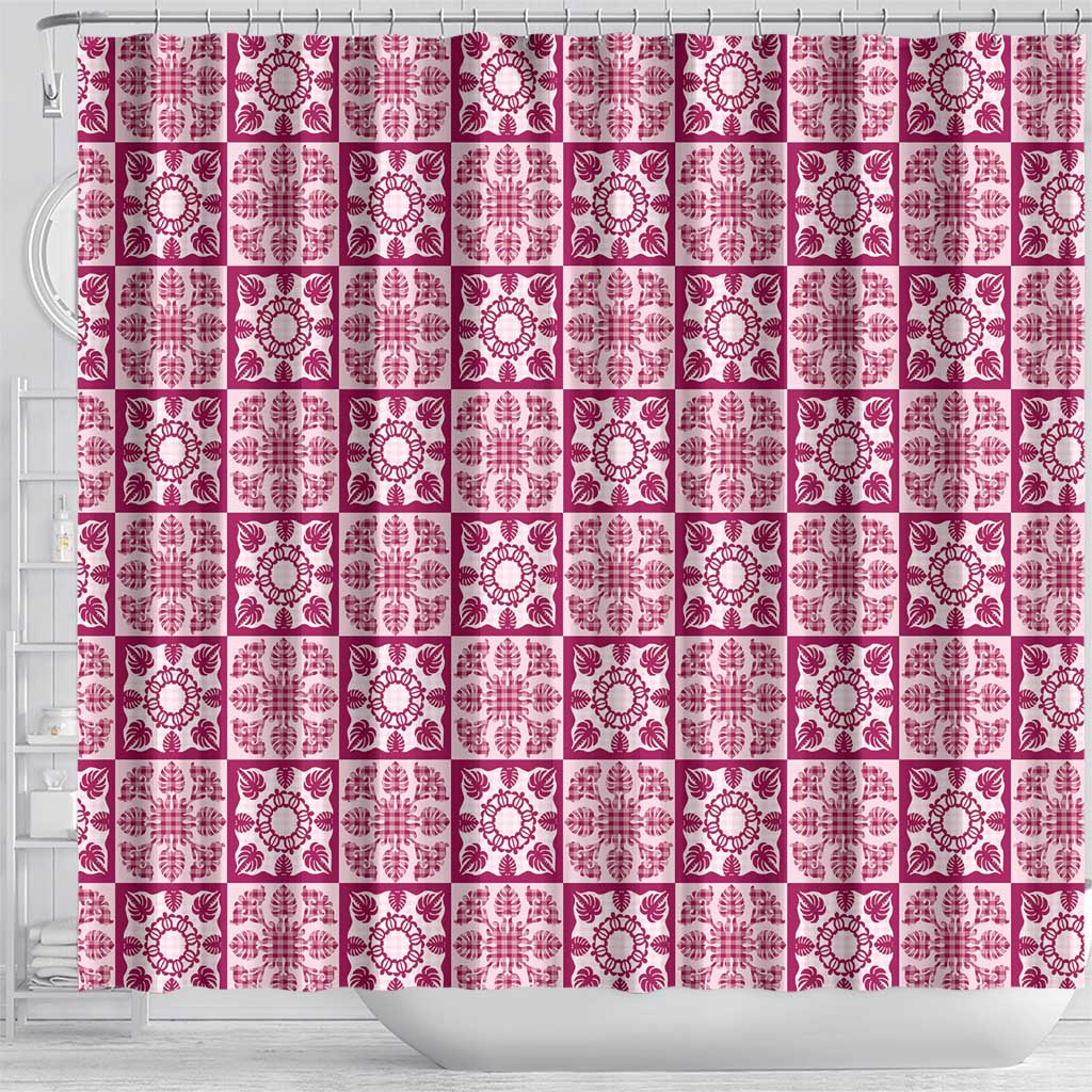 Akala Palaka Quilt Hawaii Shower Curtain Hawaiian Tropical Monstera Sea Turtle