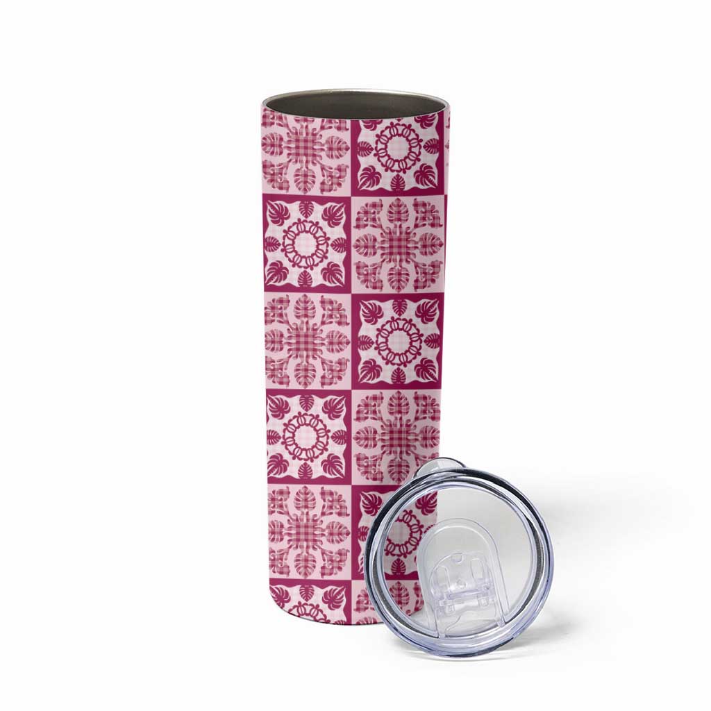 Akala Palaka Quilt Hawaii Skinny Tumbler Hawaiian Tropical Monstera Sea Turtle LT14 - Polynesian Pride