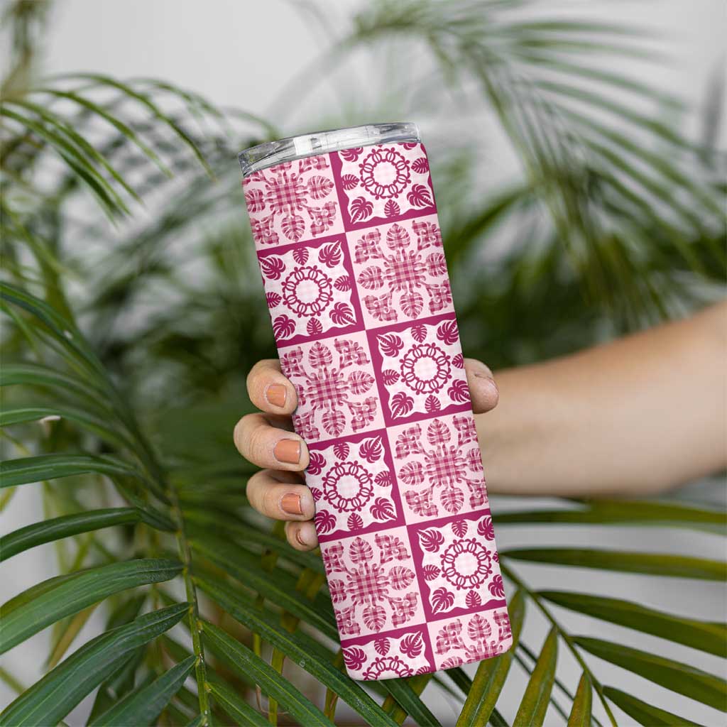 Akala Palaka Quilt Hawaii Skinny Tumbler Hawaiian Tropical Monstera Sea Turtle LT14 - Polynesian Pride