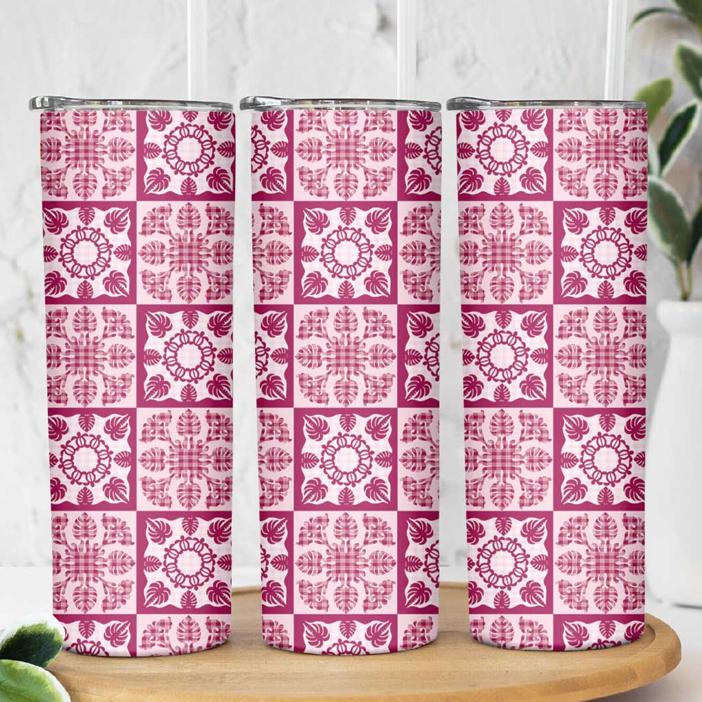 Akala Palaka Quilt Hawaii Skinny Tumbler Hawaiian Tropical Monstera Sea Turtle LT14 - Polynesian Pride