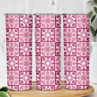 Akala Palaka Quilt Hawaii Skinny Tumbler Hawaiian Tropical Monstera Sea Turtle LT14 - Polynesian Pride