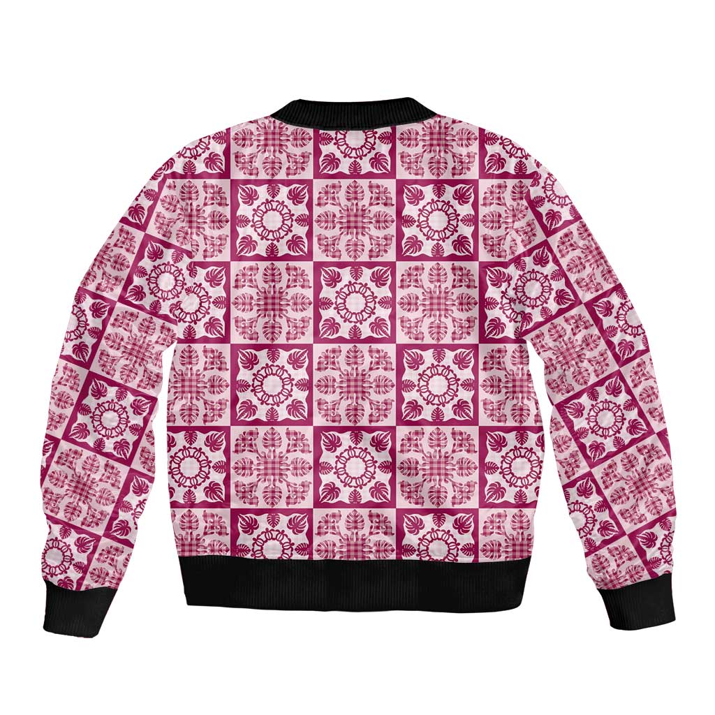 Akala Palaka Quilt Hawaii Sleeve Zip Bomber Jacket Hawaiian Tropical Monstera Sea Turtle