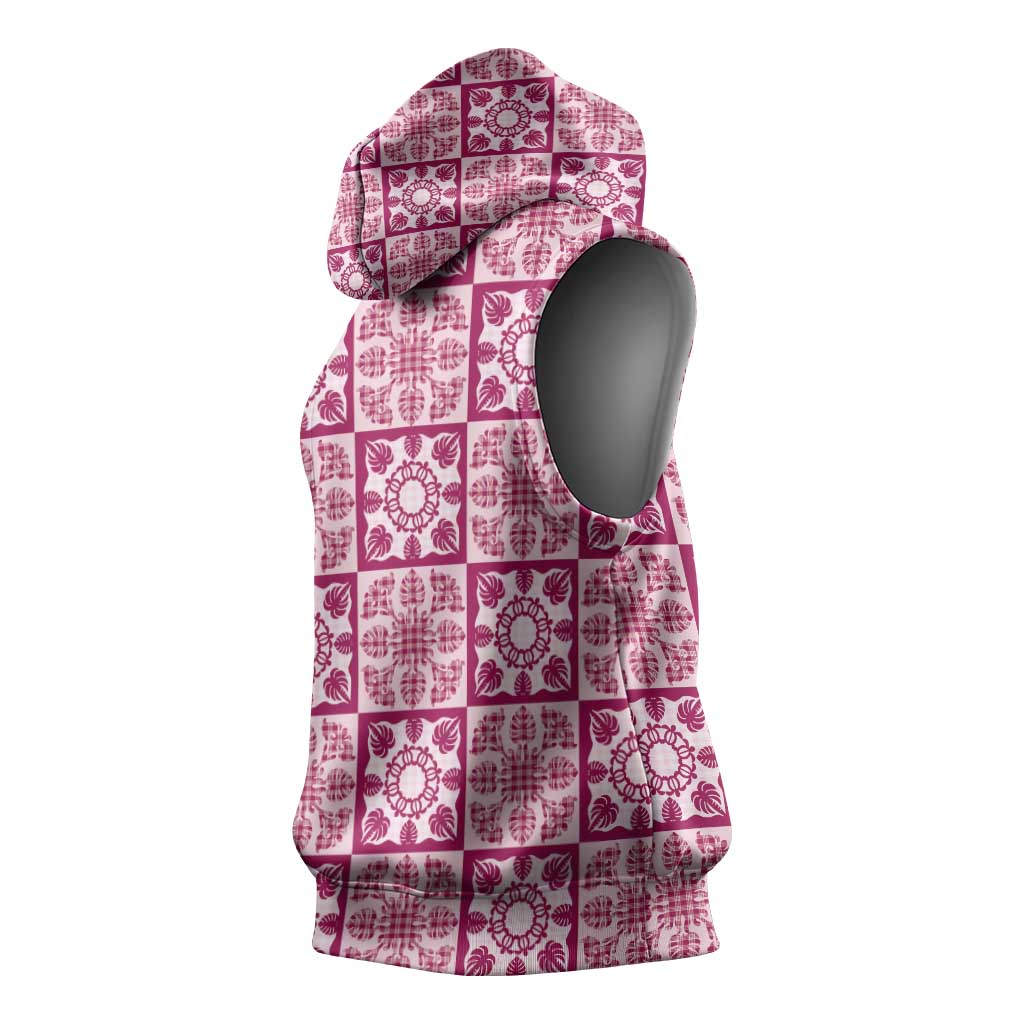 Akala Palaka Quilt Hawaii Sleeveless Hoodie Hawaiian Tropical Monstera Sea Turtle