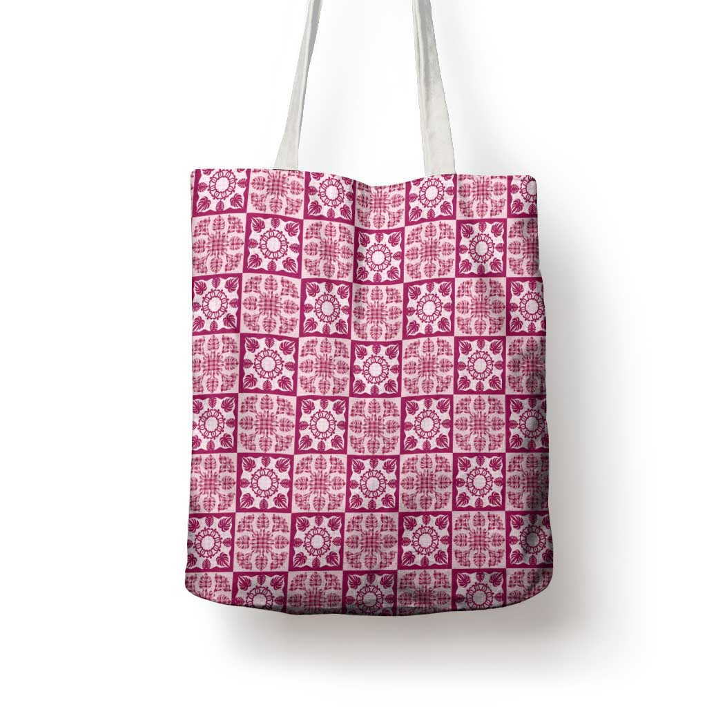 Akala Palaka Quilt Hawaii Tote Bag Hawaiian Tropical Monstera Sea Turtle