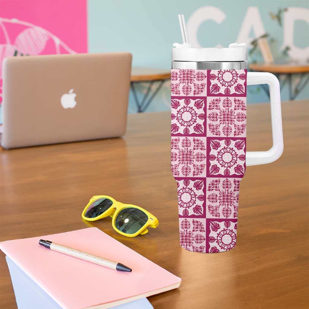 Akala Palaka Quilt Hawaii Tumbler With Handle Hawaiian Tropical Monstera Sea Turtle