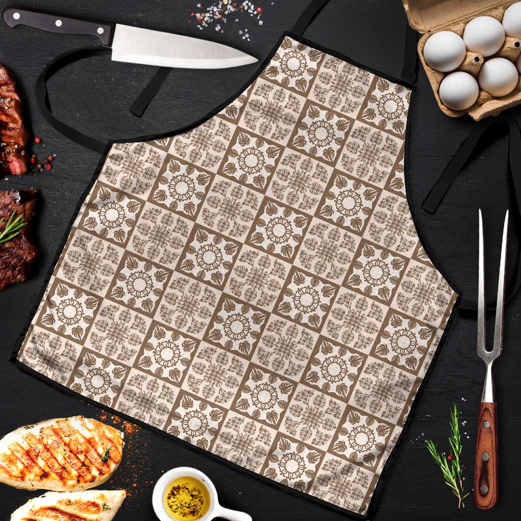 Beige Palaka Quilt Hawaii Apron Hawaiian Tropical Monstera Sea Turtle