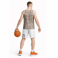 Beige Palaka Quilt Hawaii Basketball Jersey Hawaiian Tropical Monstera Sea Turtle