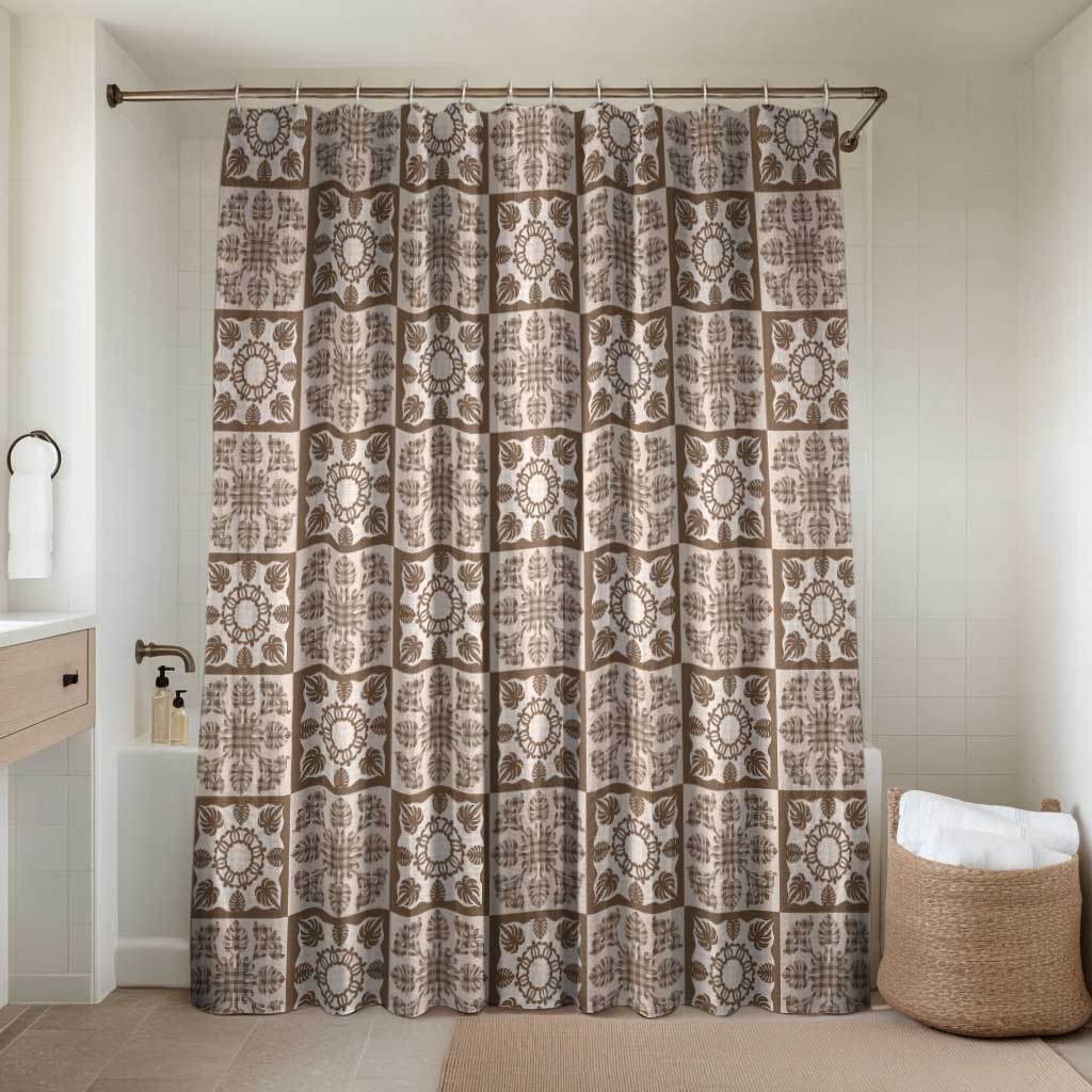 Beige Palaka Quilt Hawaii Bathroom Set Hawaiian Tropical Monstera Sea Turtle