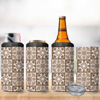 Beige Palaka Quilt Hawaii 4 in 1 Can Cooler Tumbler Hawaiian Tropical Monstera Sea Turtle