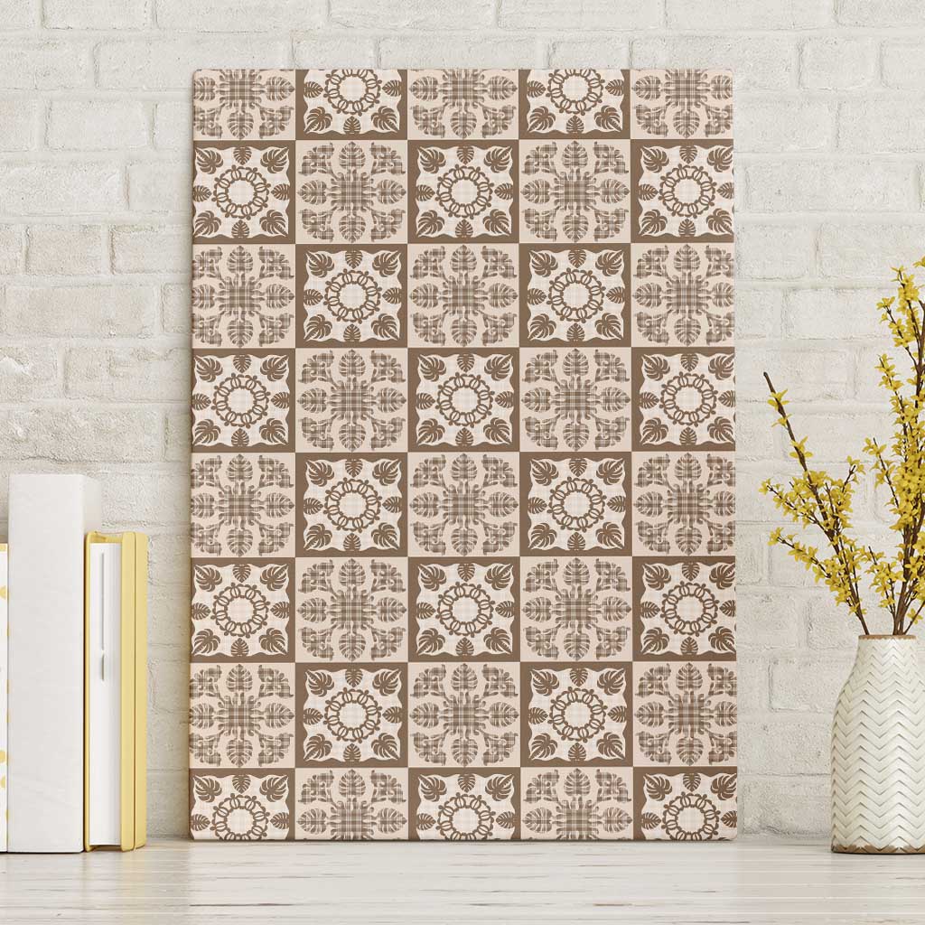 Beige Palaka Quilt Hawaii Canvas Wall Art Hawaiian Tropical Monstera Sea Turtle