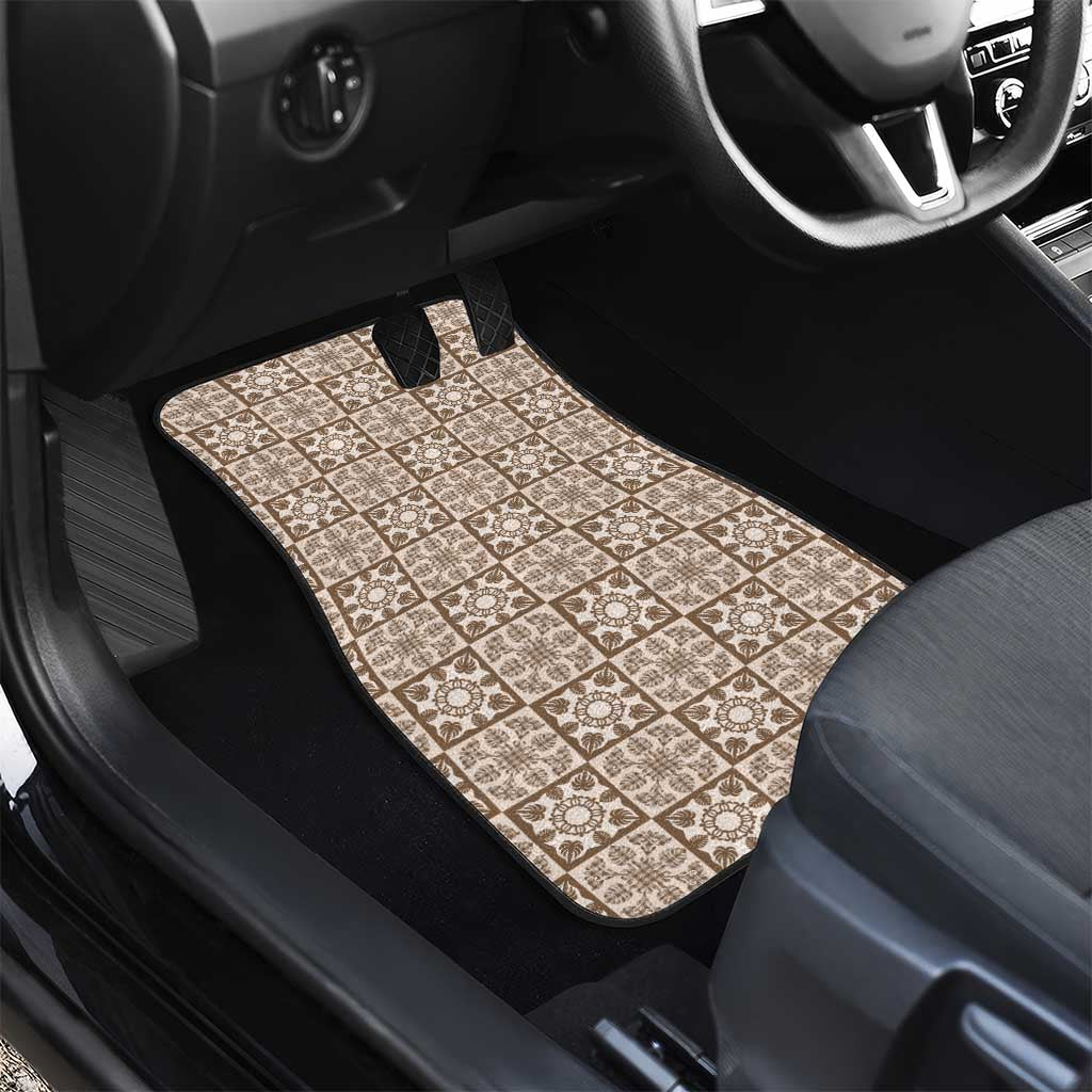 Beige Palaka Quilt Hawaii Car Mats Hawaiian Tropical Monstera Sea Turtle