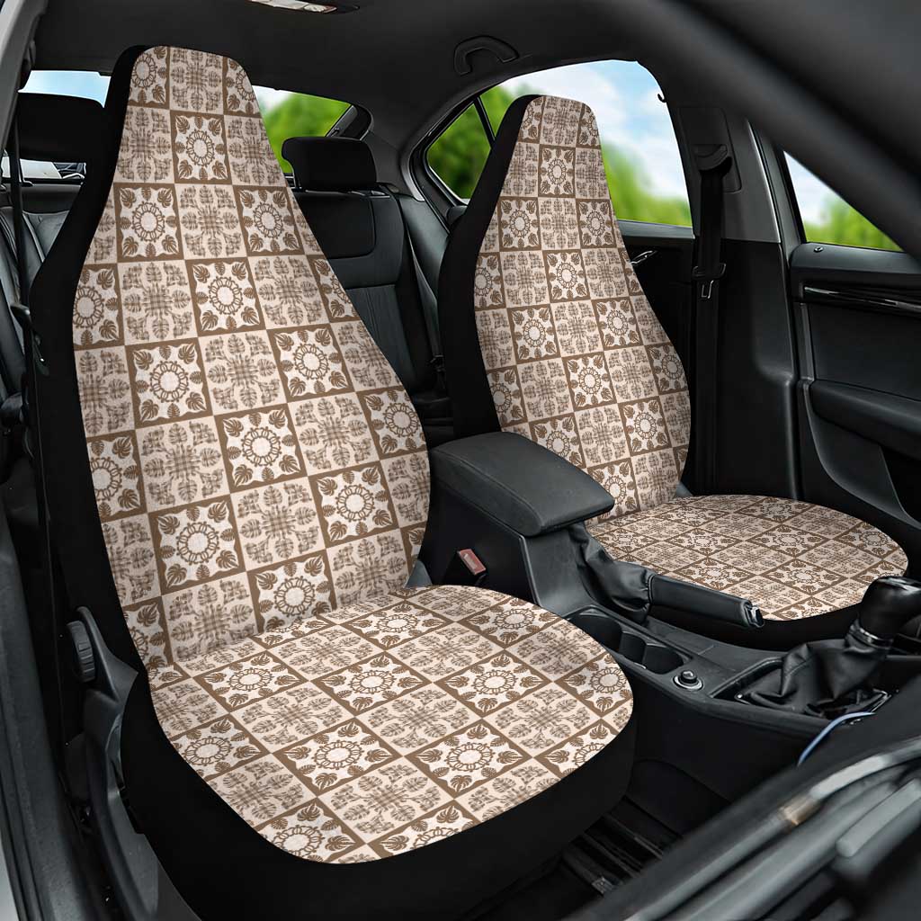 Beige Palaka Quilt Hawaii Car Seat Cover Hawaiian Tropical Monstera Sea Turtle
