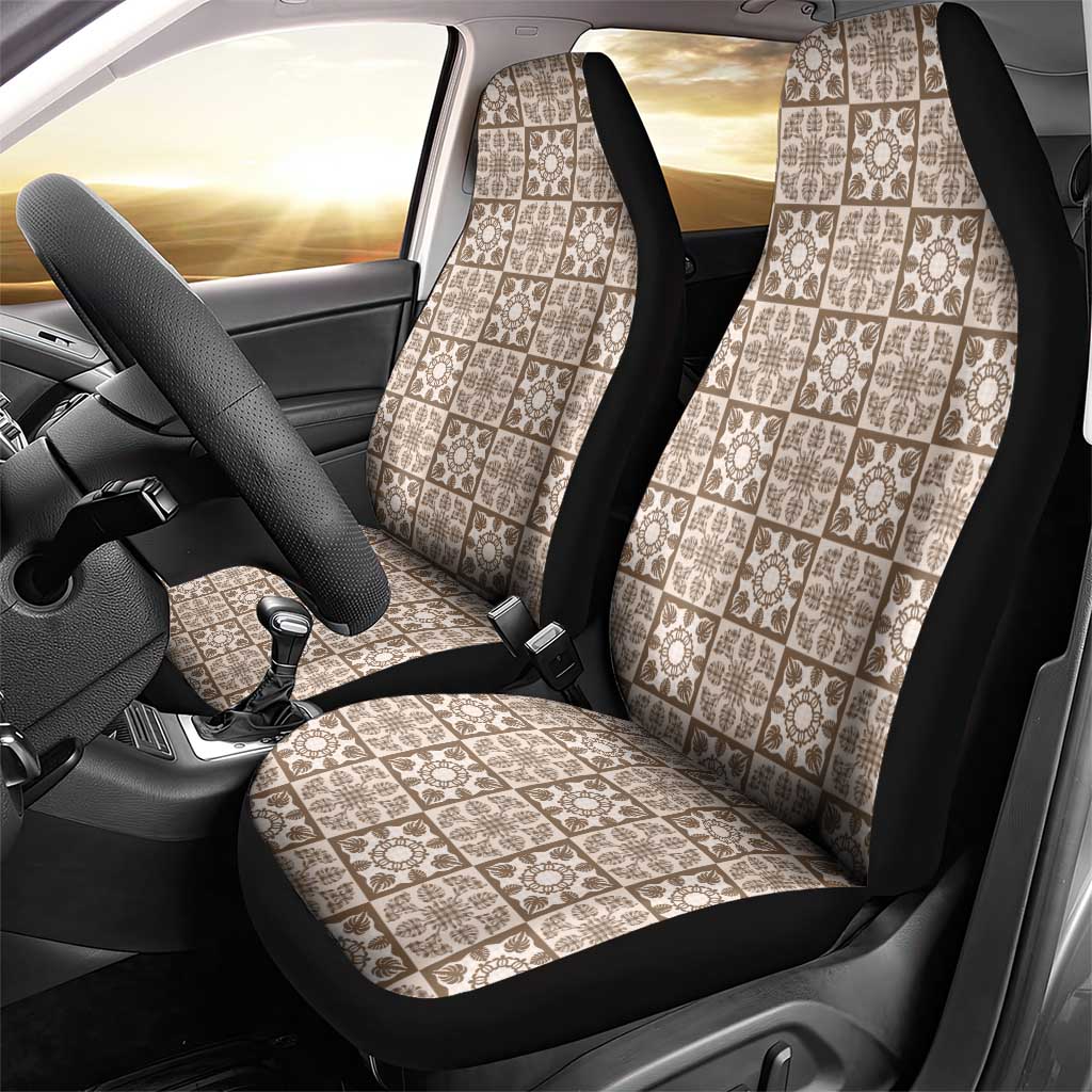 Beige Palaka Quilt Hawaii Car Seat Cover Hawaiian Tropical Monstera Sea Turtle