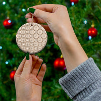 Beige Palaka Quilt Hawaii Ceramic Ornament Hawaiian Tropical Monstera Sea Turtle