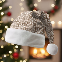 Beige Palaka Quilt Hawaii Christmas Santa Hat Hawaiian Tropical Monstera Sea Turtle
