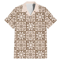 Beige Palaka Quilt Hawaii Family Matching Off Shoulder Short Dress and Hawaiian Shirt Hawaiian Tropical Monstera Sea Turtle LT14 Dad's Shirt - Short Sleeve Beige - Polynesian Pride