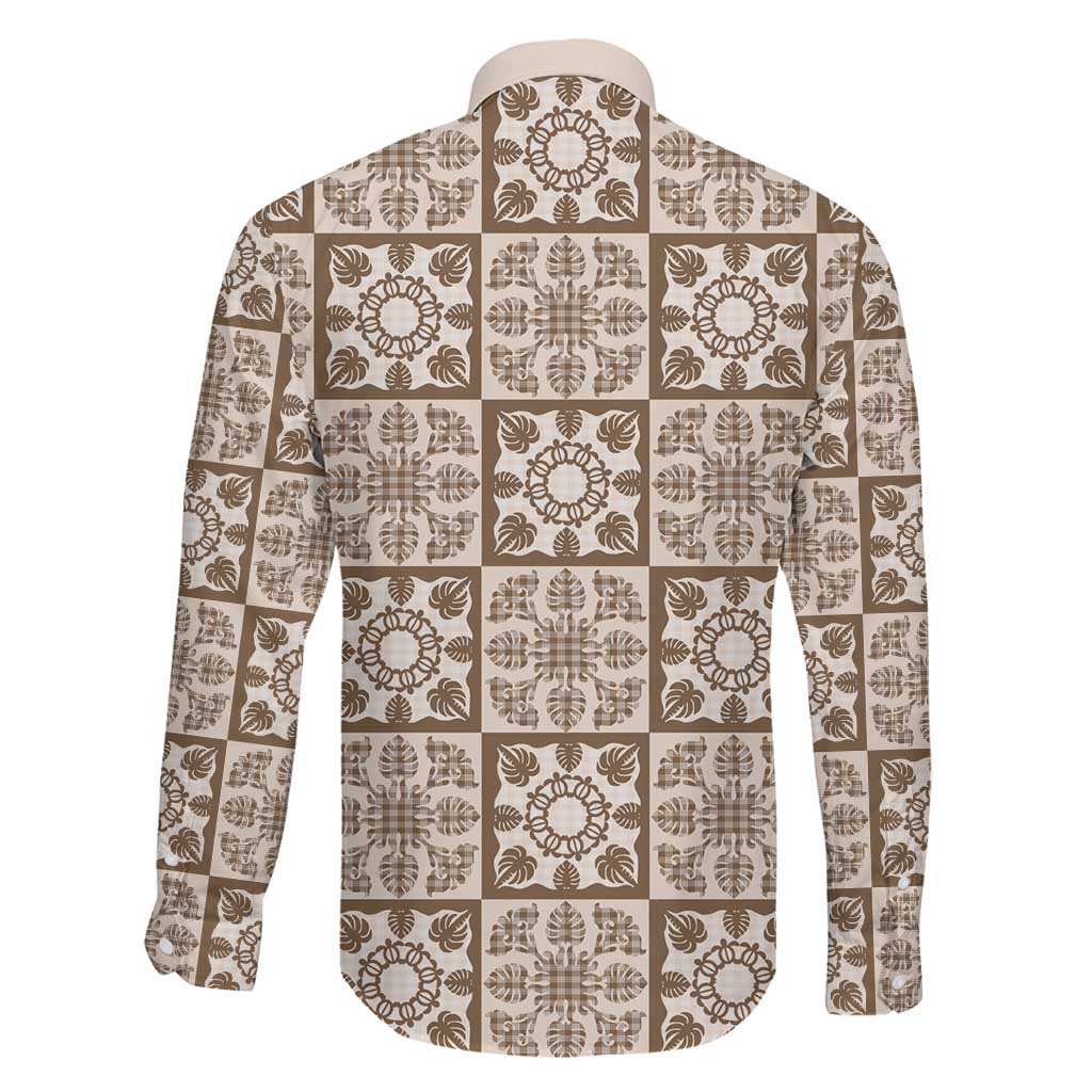 Beige Palaka Quilt Hawaii Family Matching Off Shoulder Short Dress and Hawaiian Shirt Hawaiian Tropical Monstera Sea Turtle LT14 - Polynesian Pride