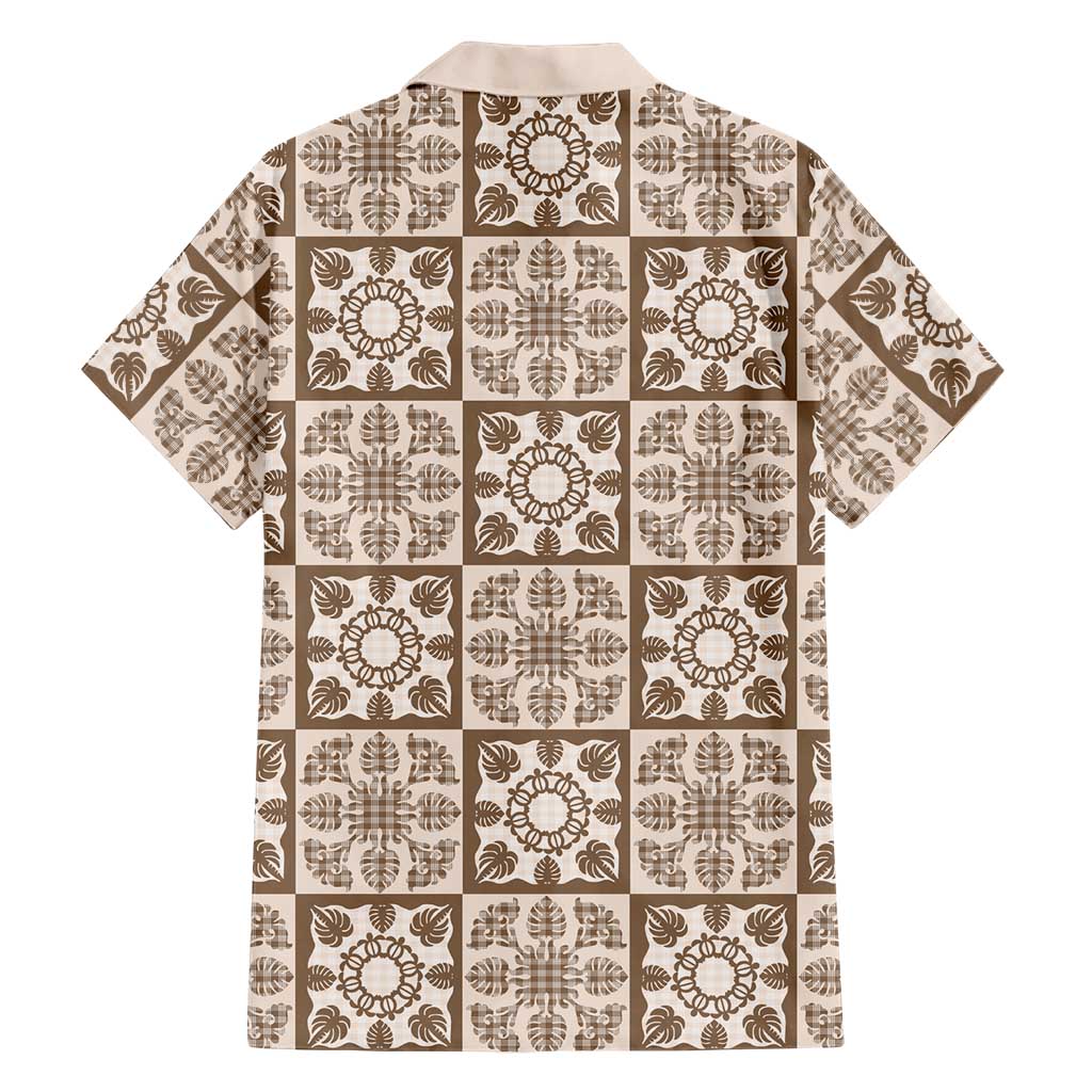 Beige Palaka Quilt Hawaii Family Matching Puletasi and Hawaiian Shirt Hawaiian Tropical Monstera Sea Turtle LT14 - Polynesian Pride