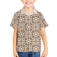 Beige Palaka Quilt Hawaii Family Matching Puletasi and Hawaiian Shirt Hawaiian Tropical Monstera Sea Turtle LT14 Son's Shirt Beige - Polynesian Pride