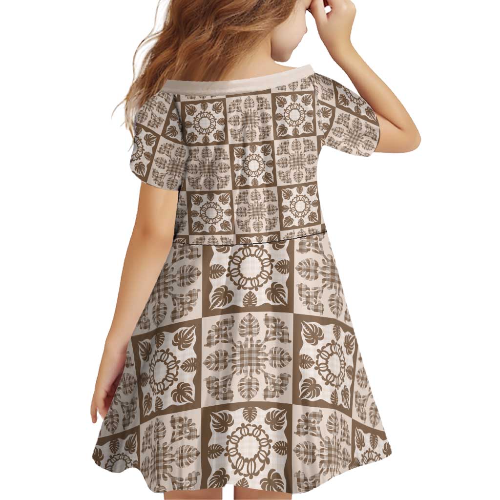 Beige Palaka Quilt Hawaii Family Matching Short Sleeve Bodycon Dress and Hawaiian Shirt Hawaiian Tropical Monstera Sea Turtle LT14 - Polynesian Pride