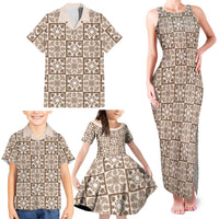 Beige Palaka Quilt Hawaii Family Matching Tank Maxi Dress and Hawaiian Shirt Hawaiian Tropical Monstera Sea Turtle LT14 - Polynesian Pride