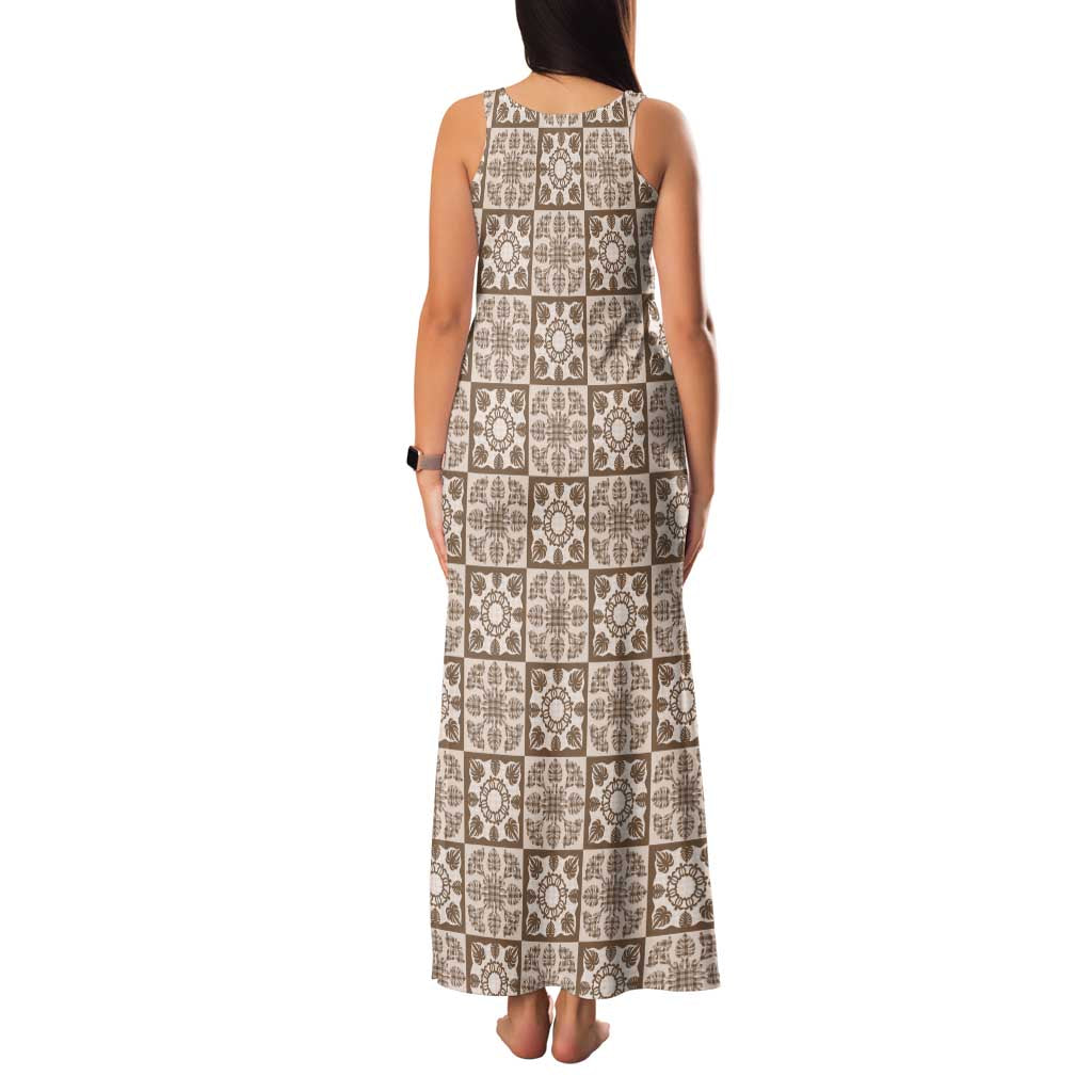 Beige Palaka Quilt Hawaii Family Matching Tank Maxi Dress and Hawaiian Shirt Hawaiian Tropical Monstera Sea Turtle LT14 - Polynesian Pride