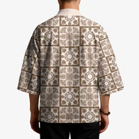 Beige Palaka Quilt Hawaii Kimono Hawaiian Tropical Monstera Sea Turtle