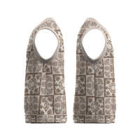 Beige Palaka Quilt Hawaii Christmas Knitted V-Neck Vest Hawaiian Tropical Monstera Sea Turtle