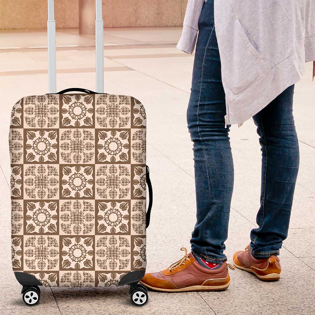 Beige Palaka Quilt Hawaii Luggage Cover Hawaiian Tropical Monstera Sea Turtle