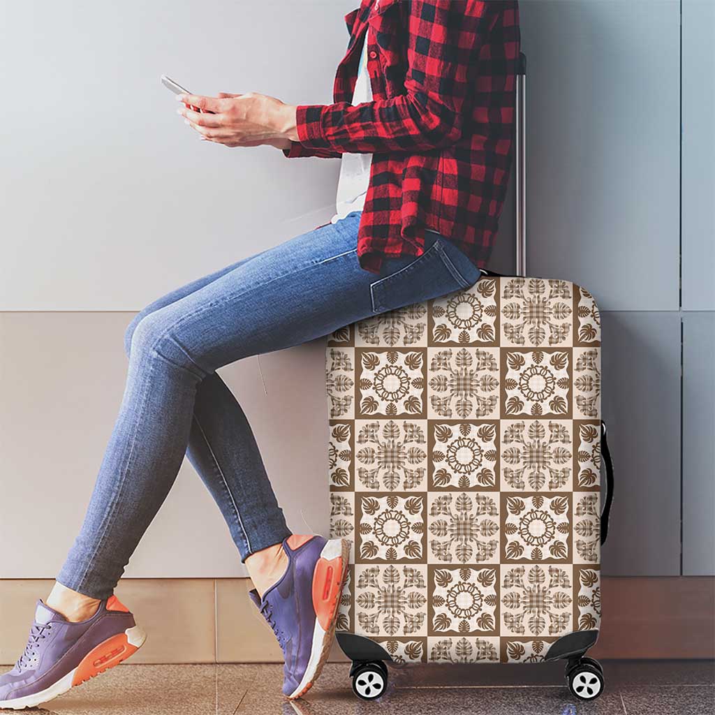 Beige Palaka Quilt Hawaii Luggage Cover Hawaiian Tropical Monstera Sea Turtle