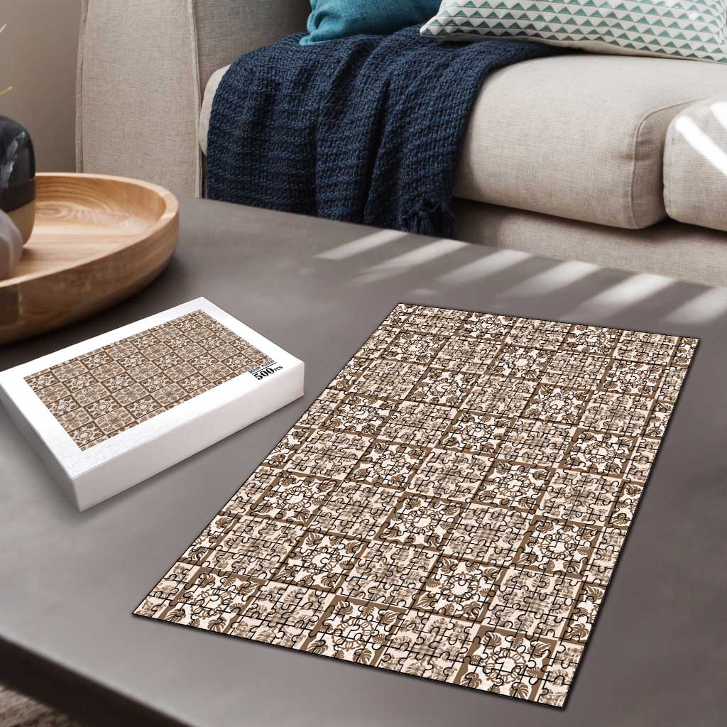 Beige Palaka Quilt Hawaii Puzzle Hawaiian Tropical Monstera Sea Turtle