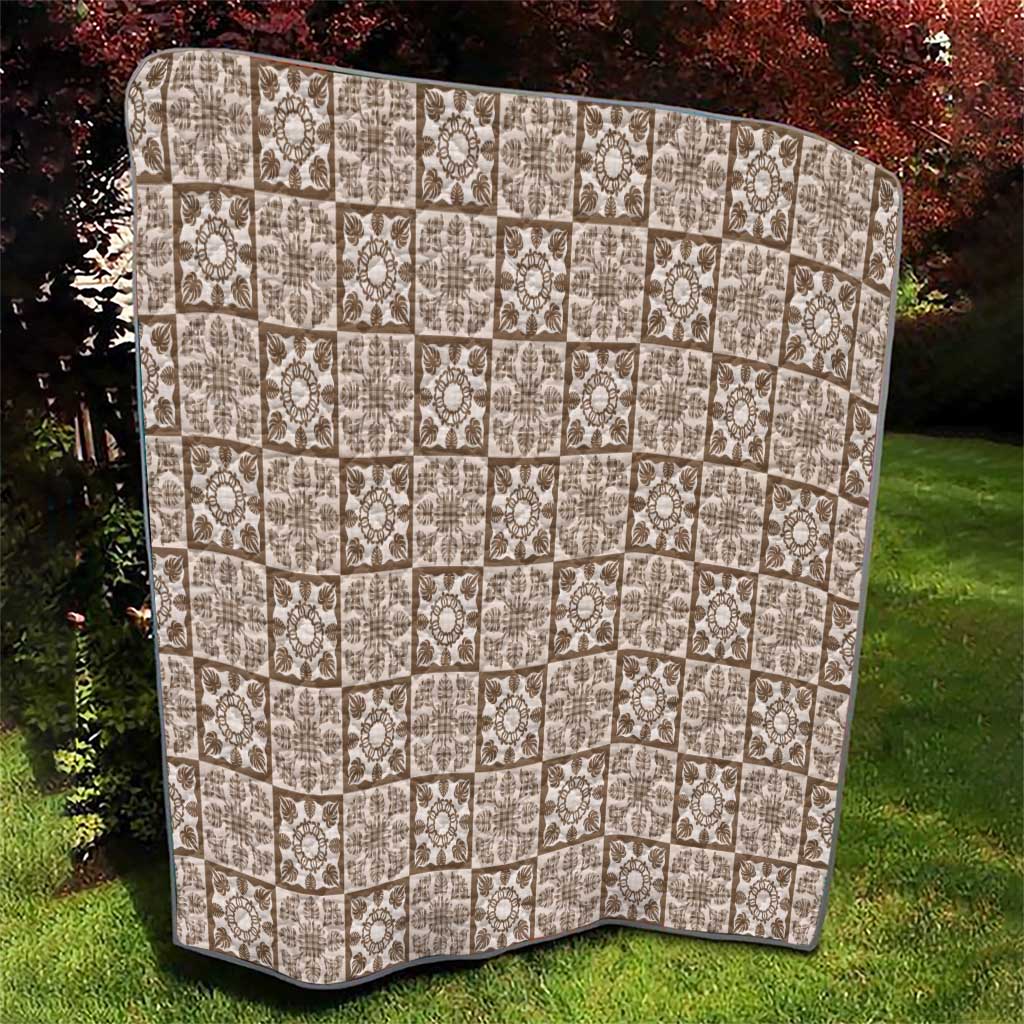 Beige Palaka Quilt Hawaii Quilt Hawaiian Tropical Monstera Sea Turtle