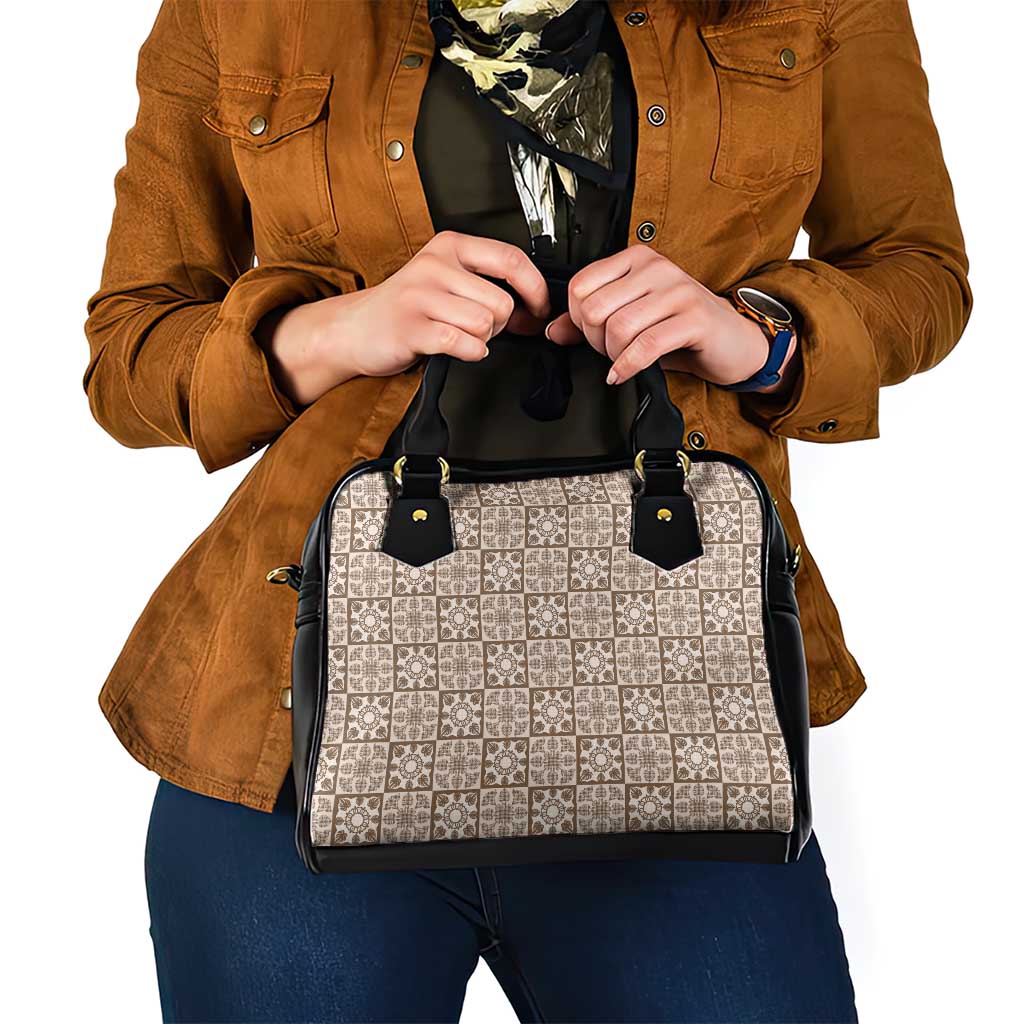 Beige Palaka Quilt Hawaii Shoulder Handbag Hawaiian Tropical Monstera Sea Turtle