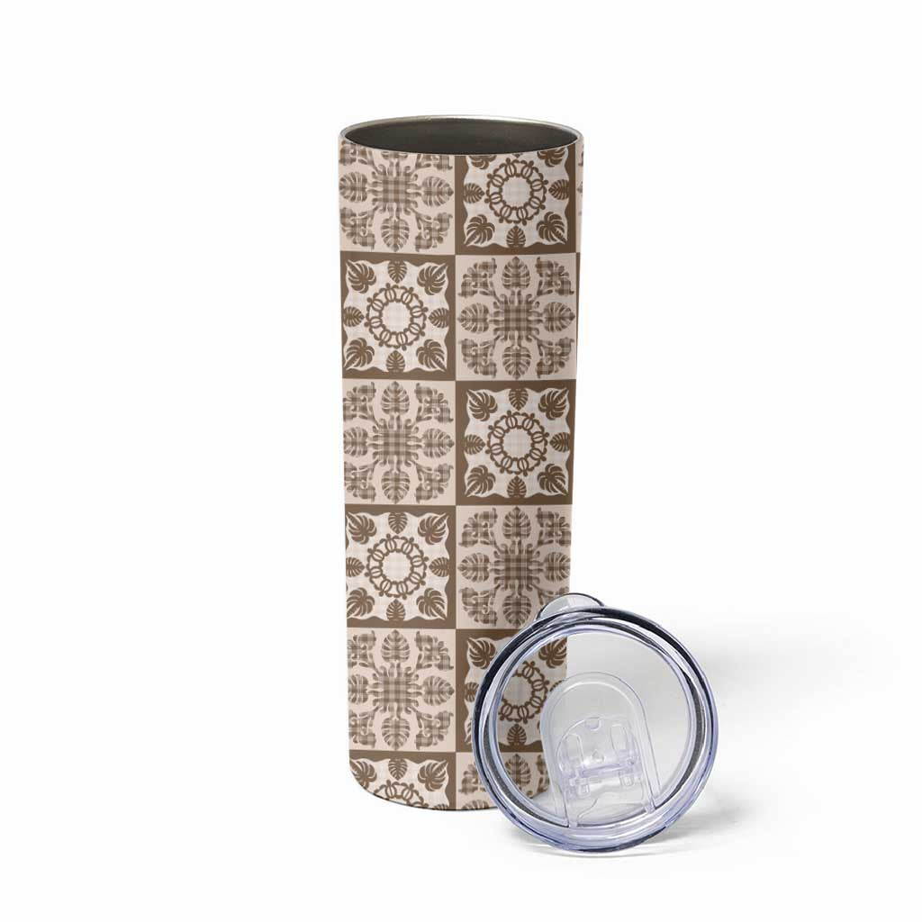 Beige Palaka Quilt Hawaii Skinny Tumbler Hawaiian Tropical Monstera Sea Turtle