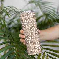 Beige Palaka Quilt Hawaii Skinny Tumbler Hawaiian Tropical Monstera Sea Turtle